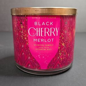 New Bath & Body Works Black Cherry Merlot 3-Wick 14.5 Ounce Candle White Barn